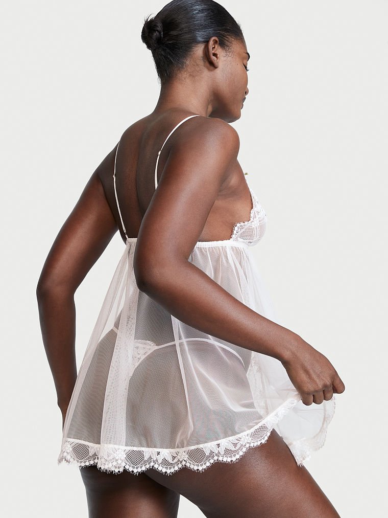 Babydoll In Pizzo Non Foderato Con Spacco Frontale, Description, large