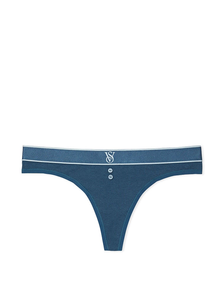 Tanga In Cotone A Punto Waffle Con Logo, Midnight Sea, large