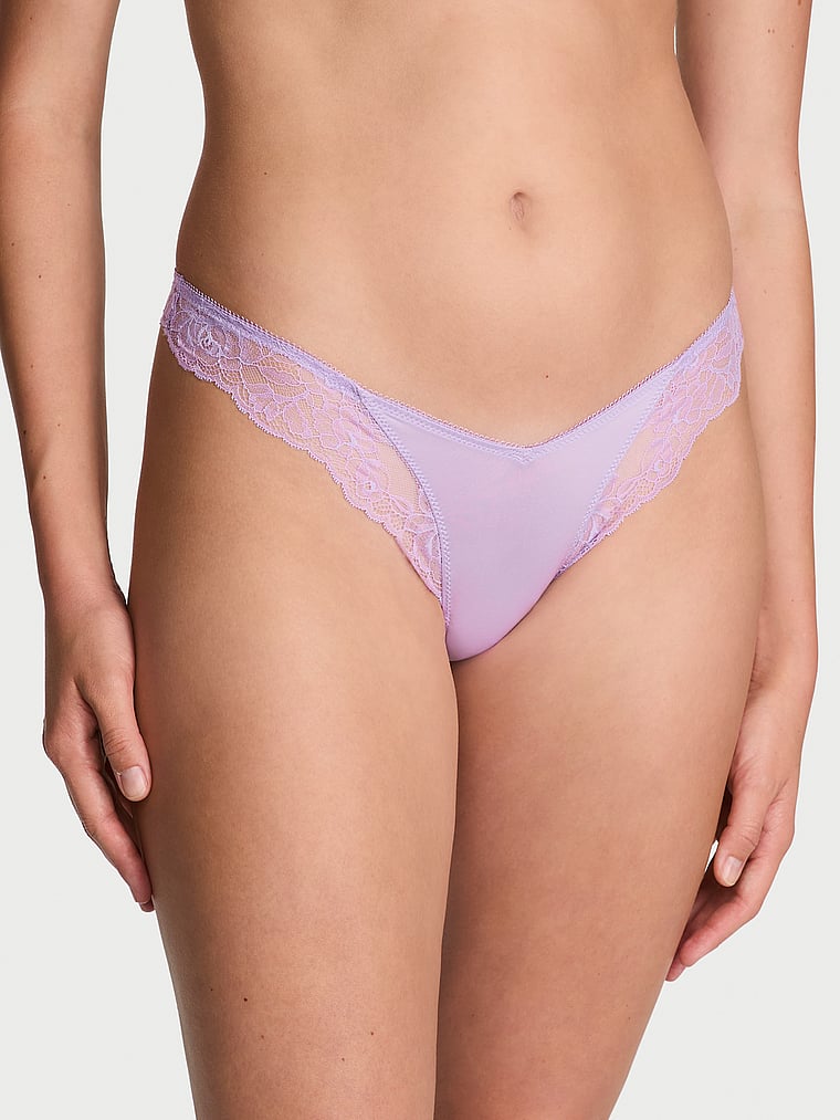 Tanga Sgambato Con Finiture In Pizzo Ornato Da Rose, Charmed Violet, large