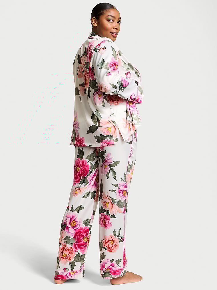 Pigiama Lungo In Raso Satinato, Coconut White/New Peony Floral Bouquetes, large