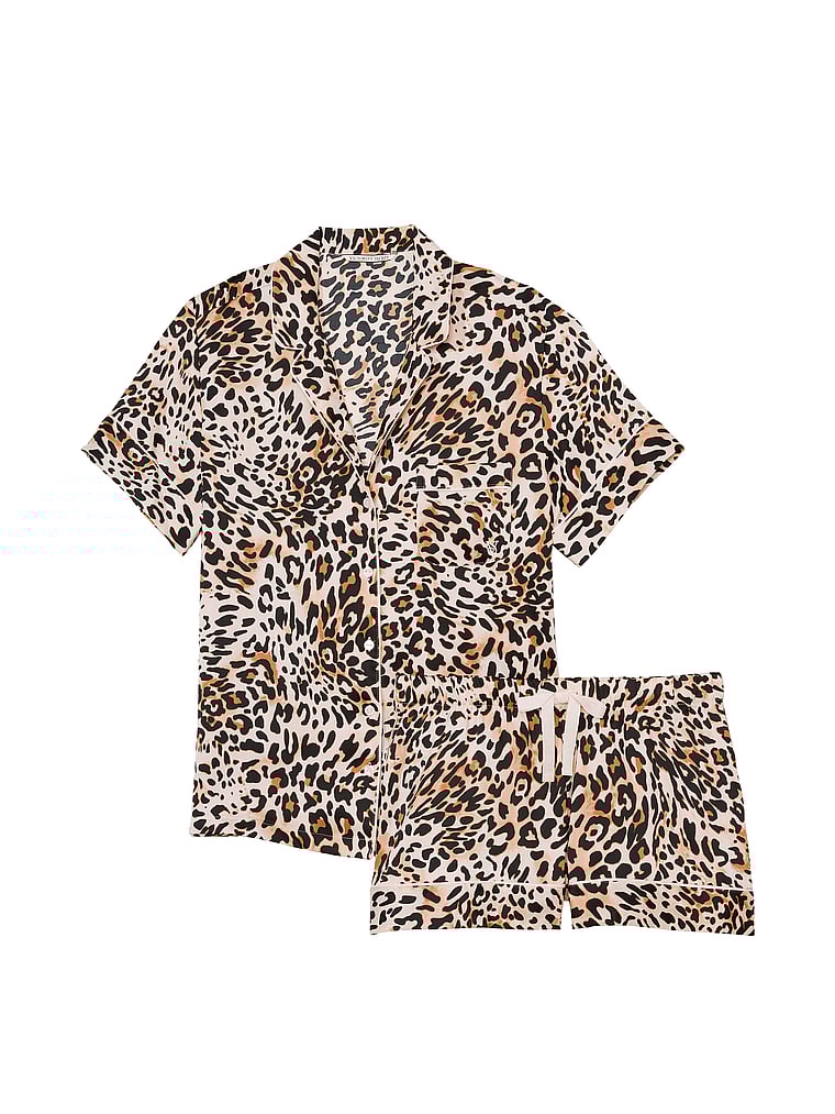 Pigiama Corto In Raso, Wavy Leopard, large