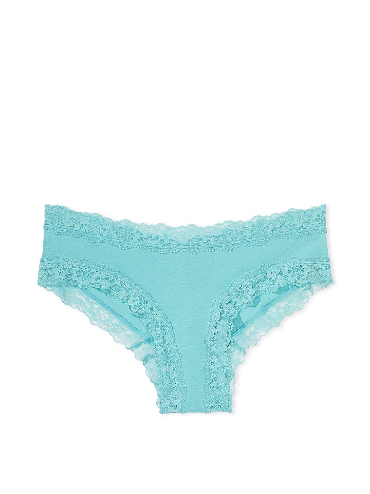 Slip Sgambato In Cotone Con Vita In Pizzo, Fountain Blue, large