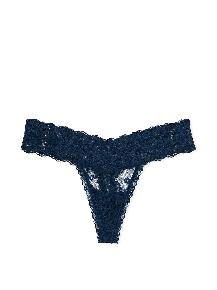 Tanga In Pizzo Con Dettagli Stringati, Noir Navy, large
