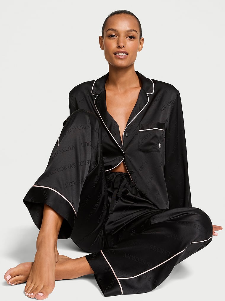 Pigiama Lungo In Raso Satinato, BLACK, large