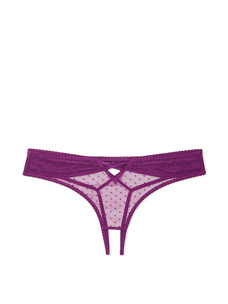 Tanga Con Apertura, Fiocco E Design Stringato Sul Retro, Grape Soda, large