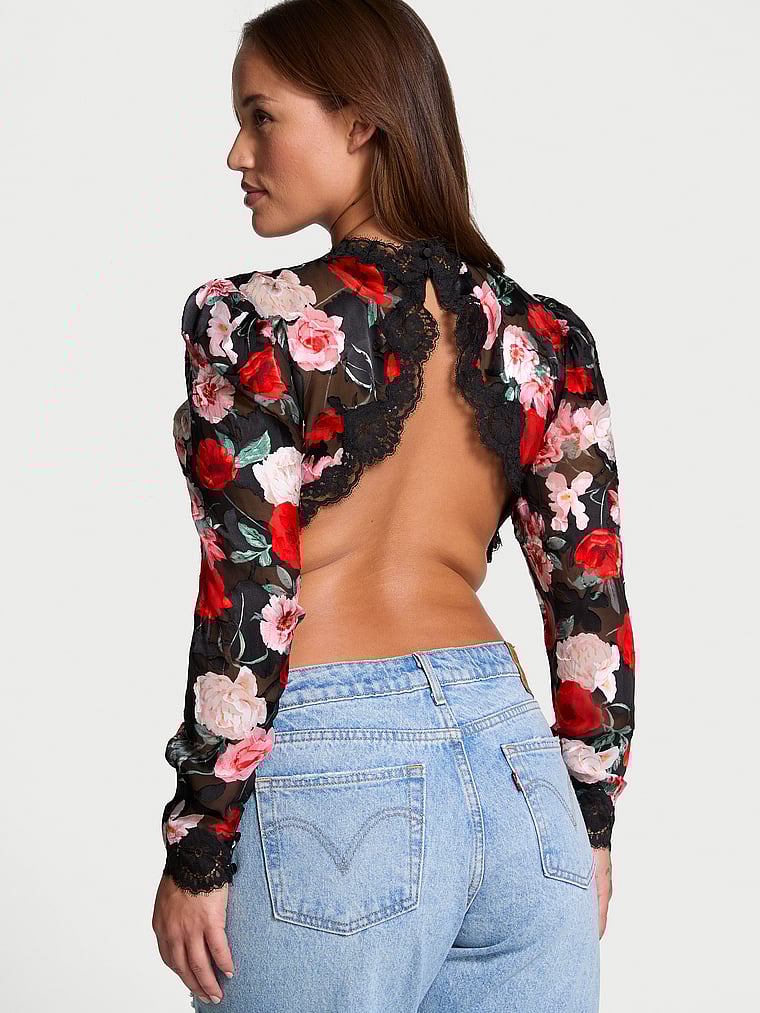 Bolero Con Finiture In Pizzo E Raso Noir Burnout Atelier Victoria’s Secret, BLACK FLORAL, large