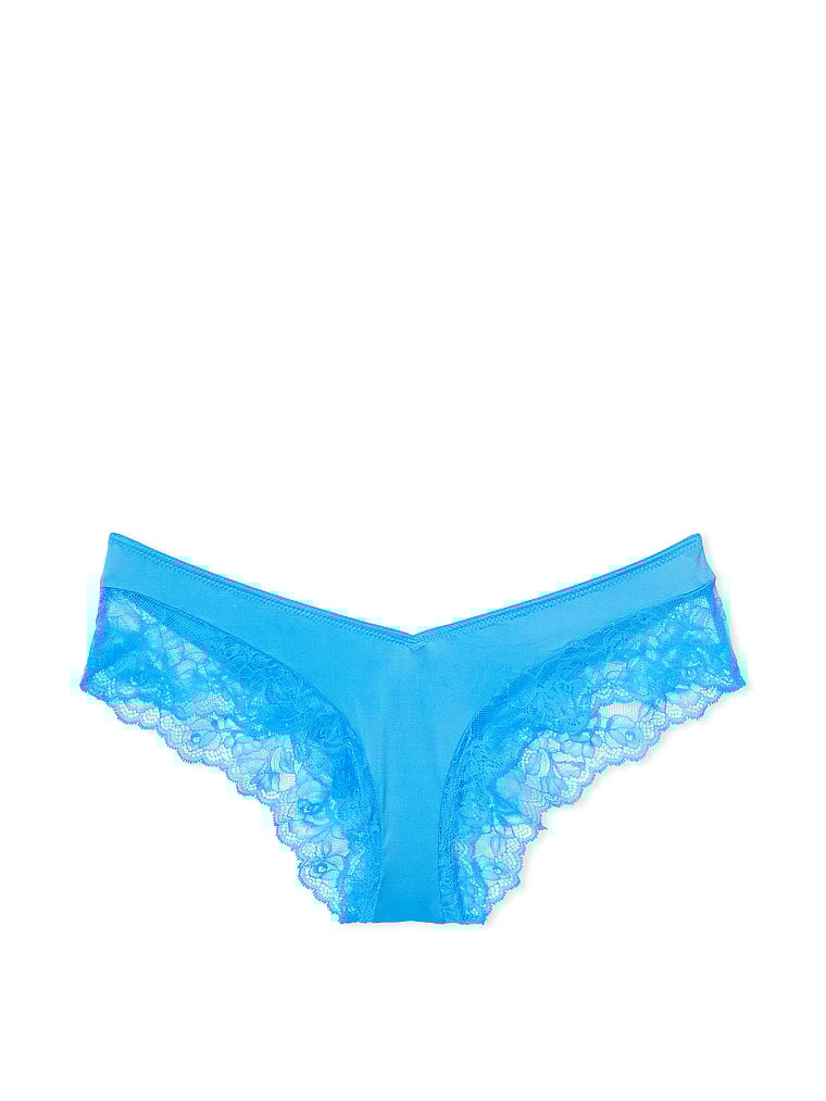 Slip Sgambato Con Finiture In Pizzo Ornato Da Rose, Capri Blue, large