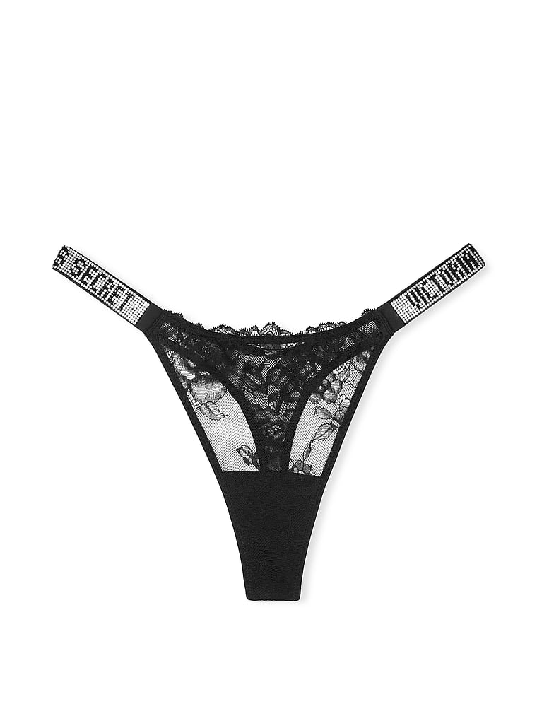 Slip In Pizzo Ornato Da Rose Con Fianchetti Di Strass, BLACK, large