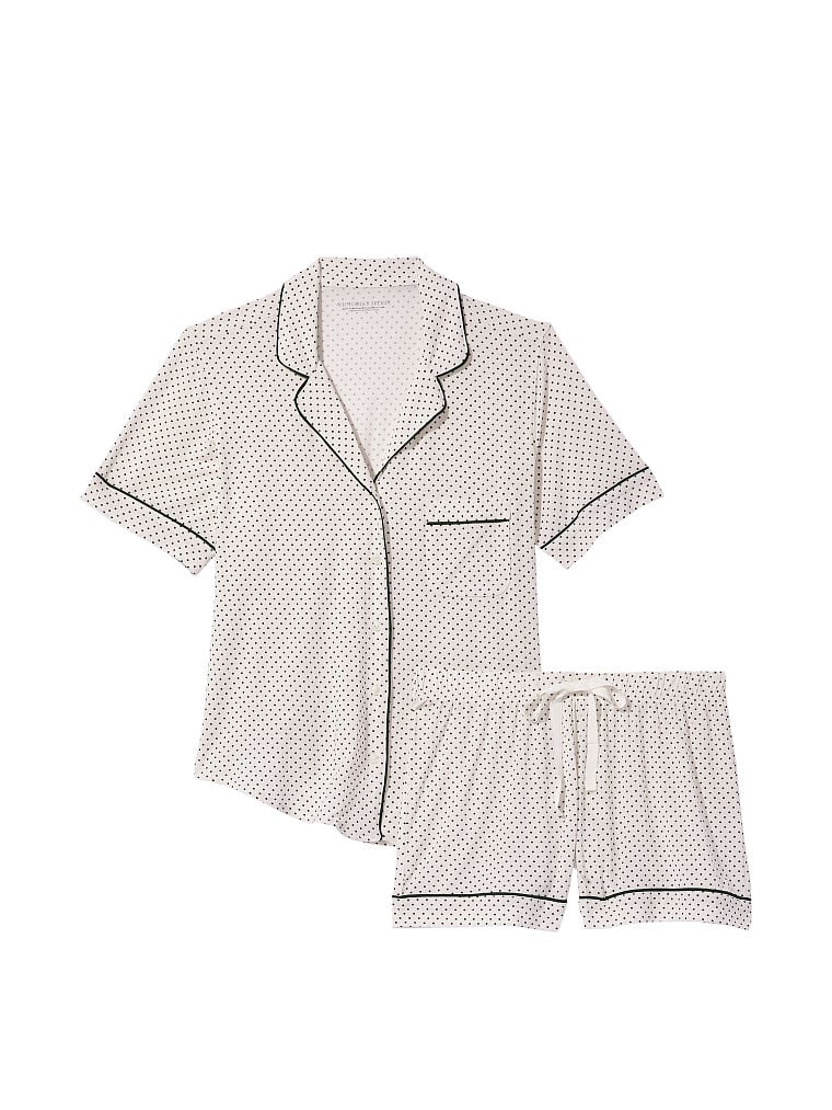 Pigiama Corto In Modal, White Pin Dots, large