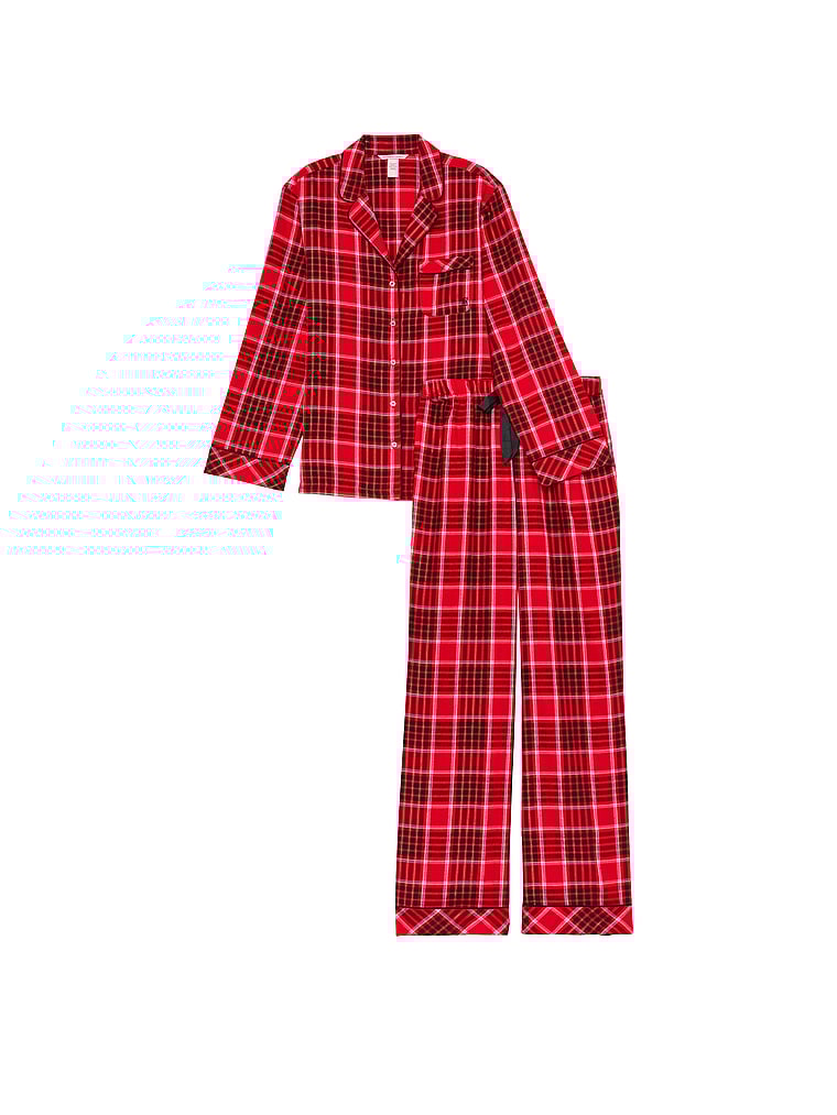 Flannel Long Pajama Set, LIPSTICK LOVELY PLAID, large