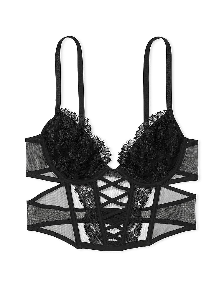 Top Stile Corsetto Low-cut Demi Con Ricami Floreali Boho-chic, Black, large