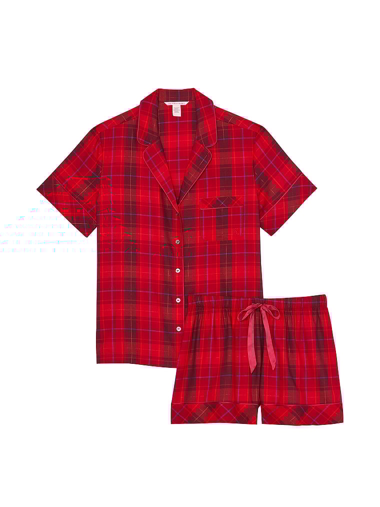 Pigiama Corto In Flanella, RED LAQUER  PLAID, large