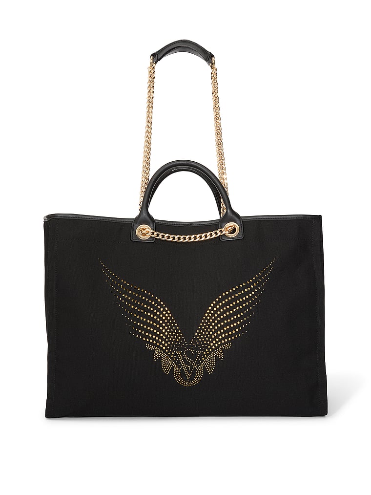 Victoria's Secret Backstage Double Handle Tote, Black Gold Rhinestone, large
