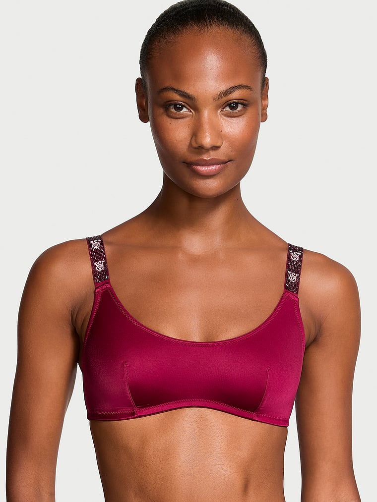 Bralette Con Scollatura Rotonda E Spalline Di Strass, Campari Red, large