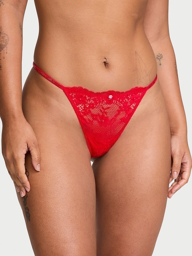 Tanga In Pizzo Con Fianchetti Scintillanti, Bright Vermillion, large
