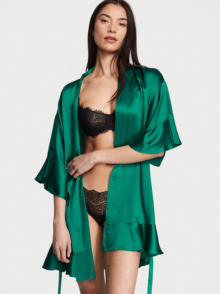 Kimono In Raso Con Balze, Spruce Green, large