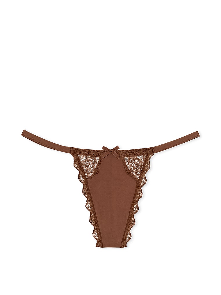 Tanga Con Finiture In Pizzo, Mousse, large