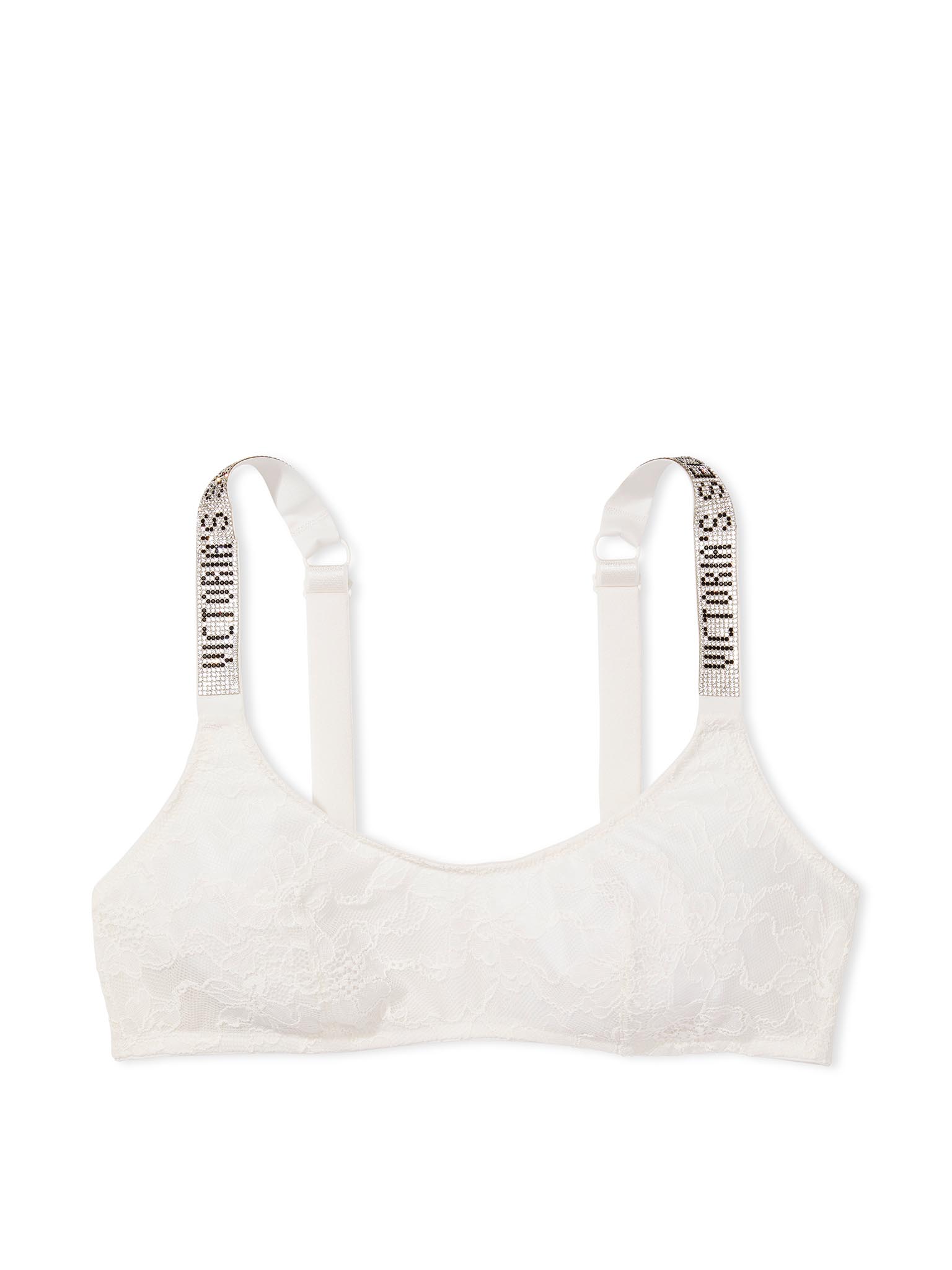 Bralette Con Scollatura Rotonda E Spalline Di Strass, Coconut White, large