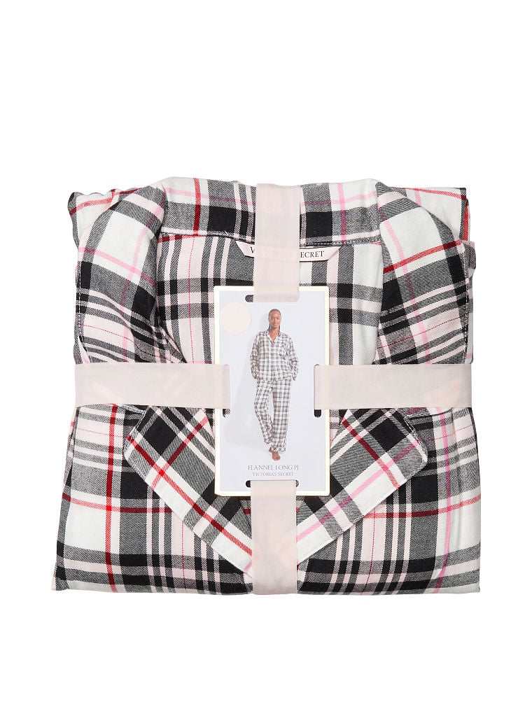 Pigiama Lungo In Flanella, White/Lipstick Heritage Plaid, large