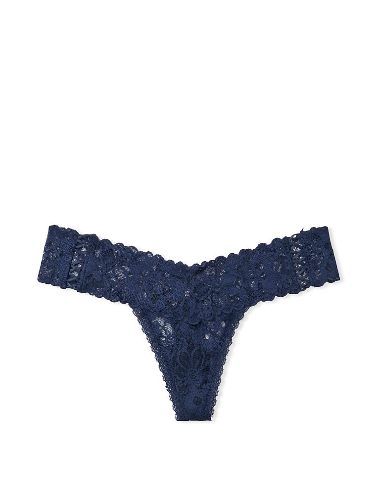 Tanga In Pizzo Stringato Sui Fianchi, Noir Navy, large