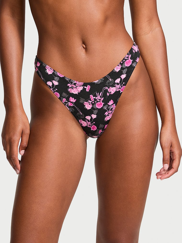 Tanga Sgambato E Dai Profili Arrotondati In Cotone Elasticizzato, Black Floral, large