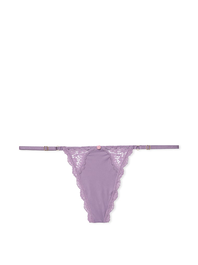 Tanga Regolabile Con Inserti In Pizzo, Frozen Plum, large