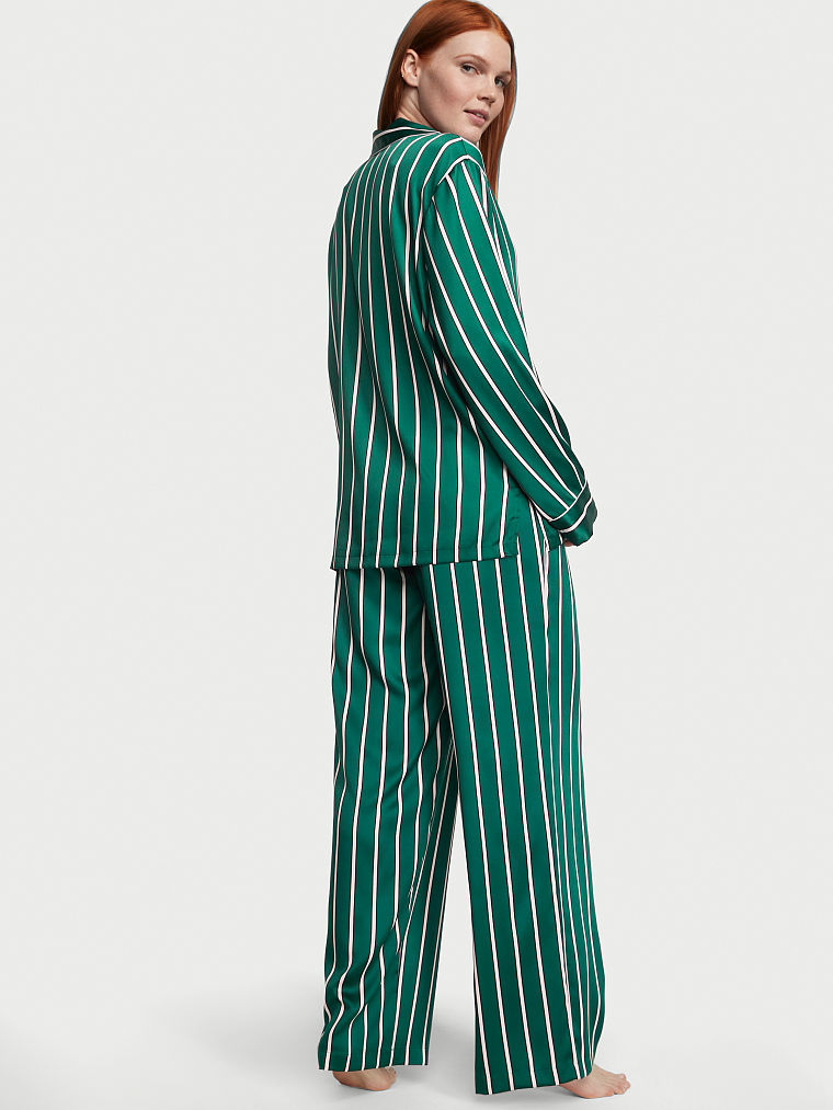 Pigiama Lungo In Raso, Deepest Green Stripe, large