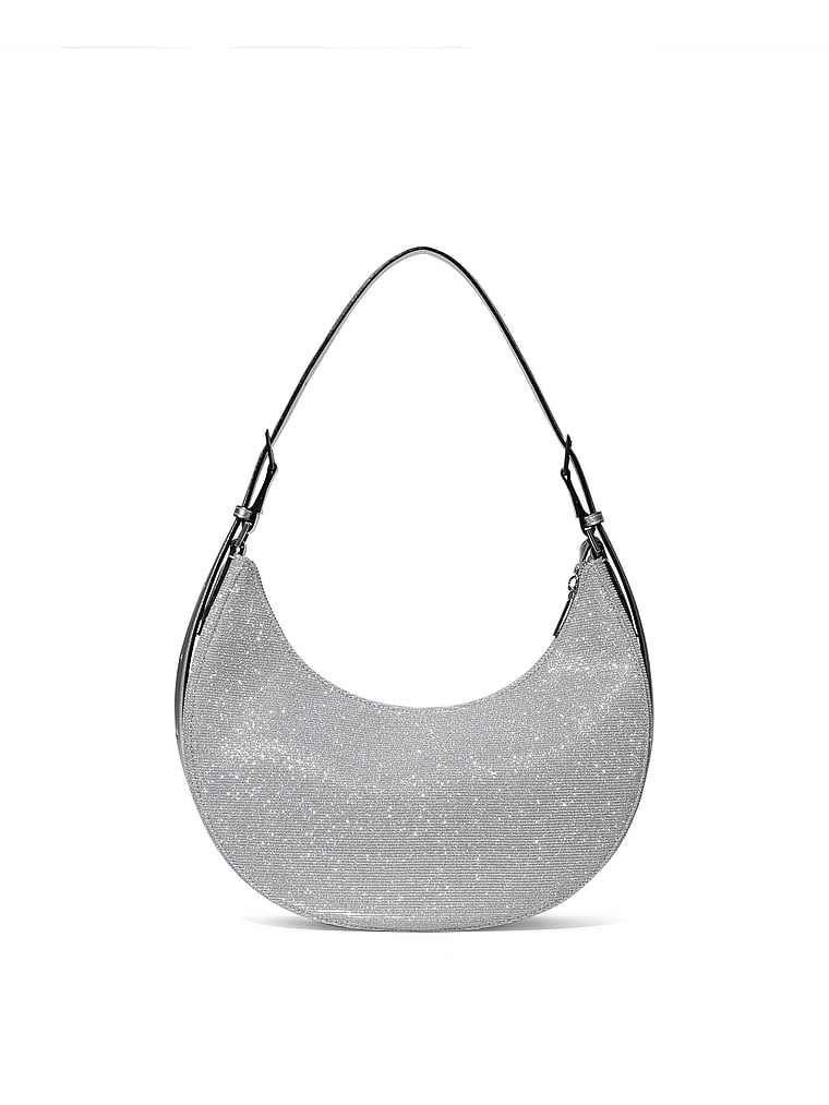 Borsa A Spalla A Forma Di Luna Crescente, Silver, large