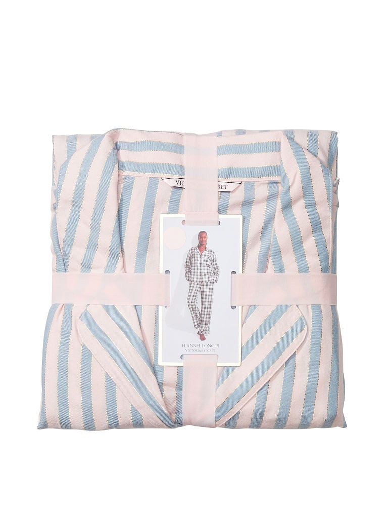 Pigiama Lungo In Flanella, Pink Blue Classic Stripe, large