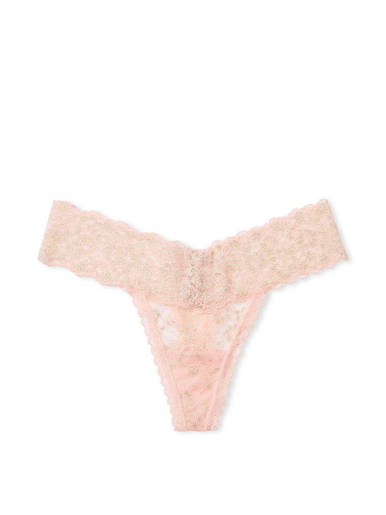 Tanga In Pizzo Glitterato Con Dettaglio Stringato, Purest Pink Shimmer, large