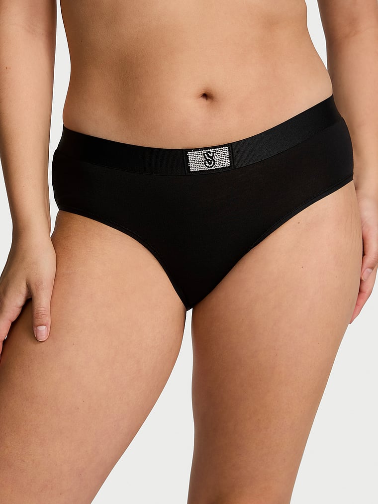 Slip Coprente In Cotone Con Dettaglio Di Strass E Logo, Black, large