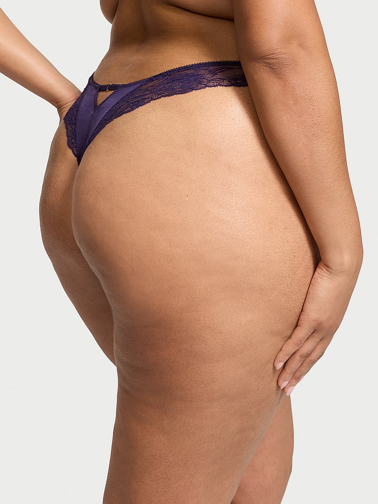 Tanga Sgambato Con Finiture In Pizzo Ornato Da Rose, Amethyst, large