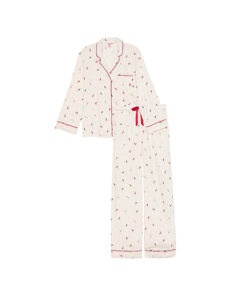 Flannel Long Pajama Set, COCONUT WHITE SKIERS, large