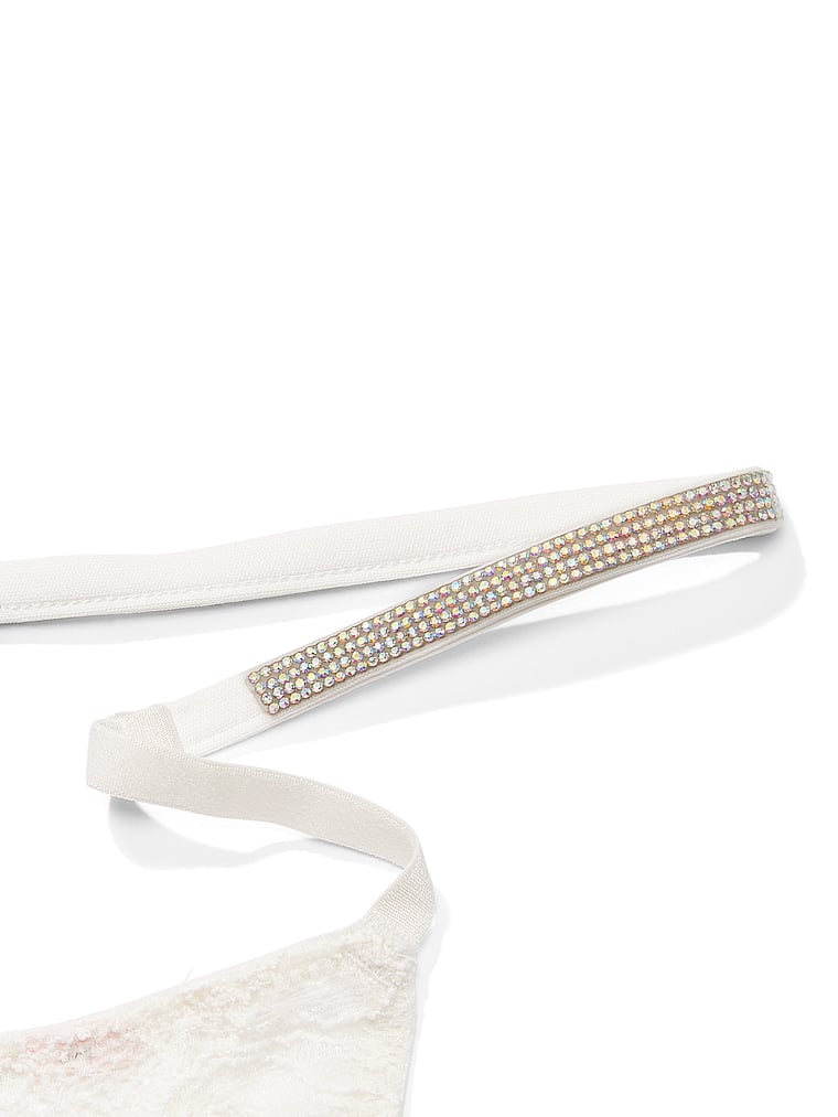 Tanga In Pizzo Con Fianchetti Di Strass, Coconut White, large