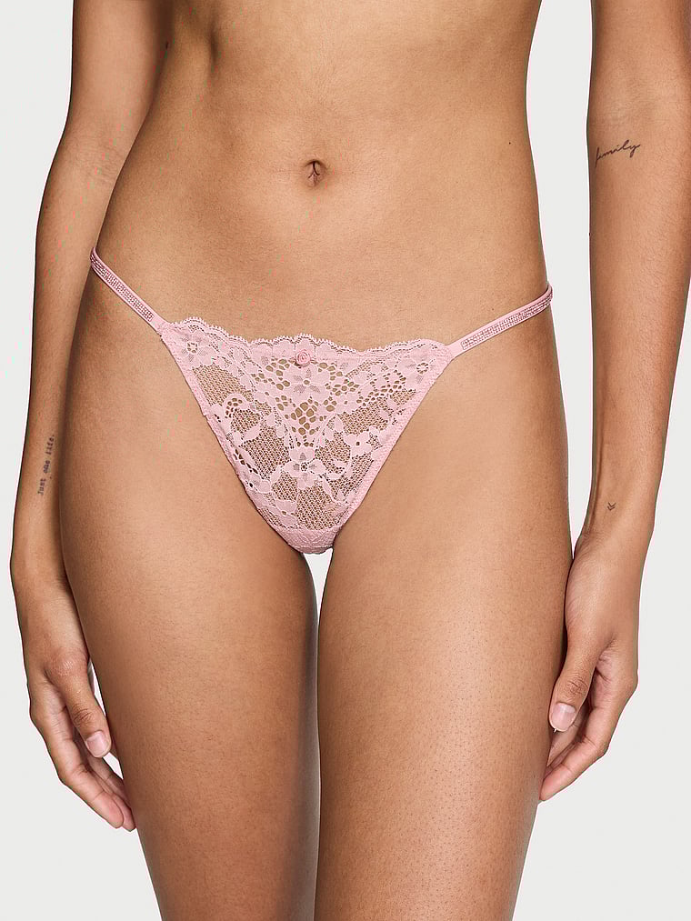 Tanga In Pizzo Con Fianchetti Scintillanti, Chalk Rose, large