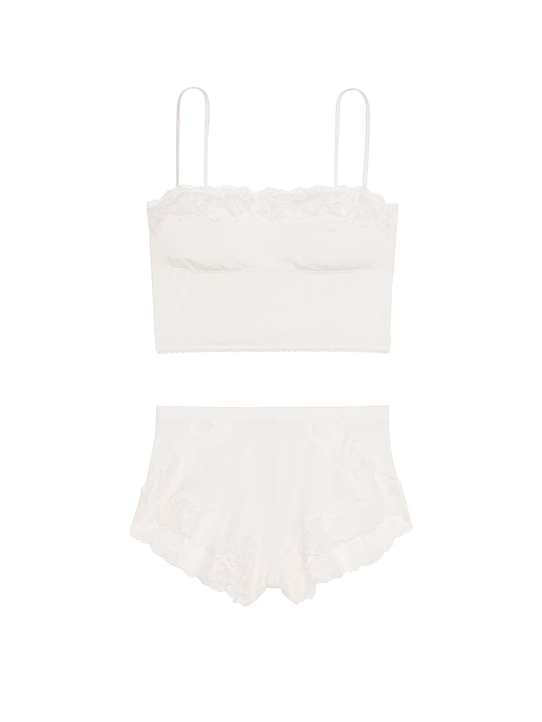 Completo In Modal E Pizzo Con Canotta Dallo Scollo Dritto, Coconut White, large