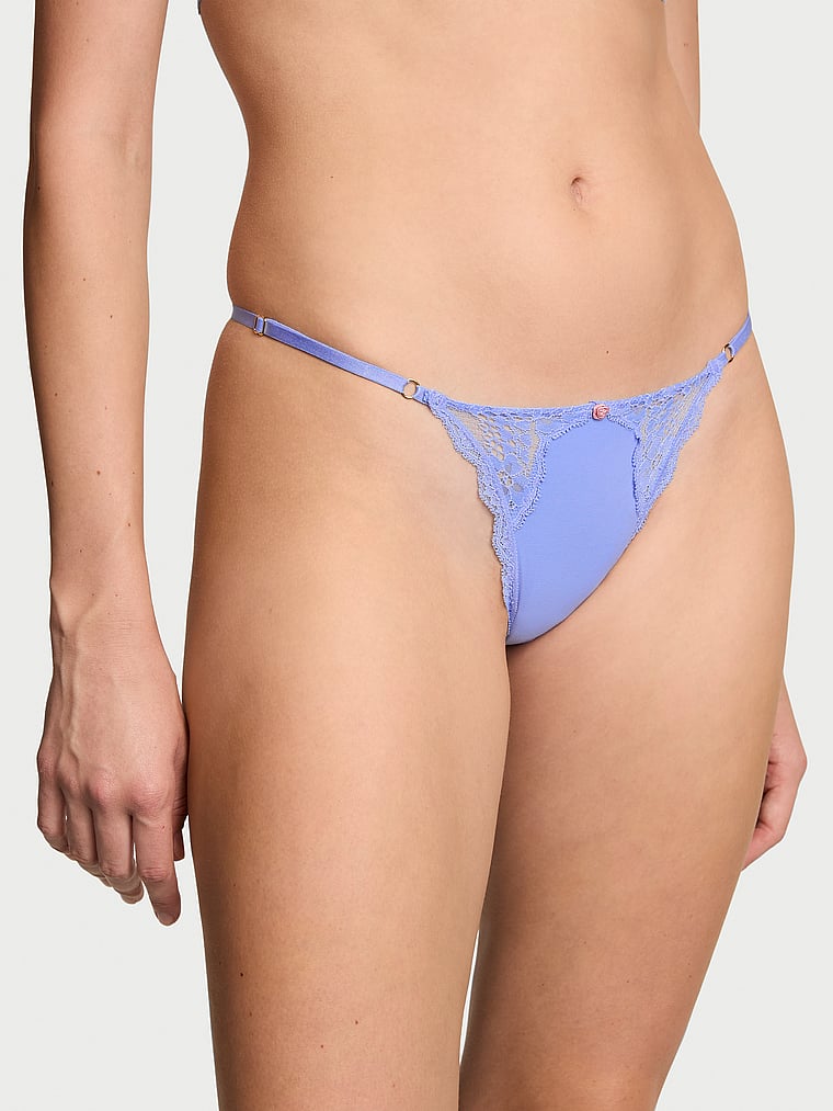 Tanga Regolabile Con Inserti In Pizzo, Cameo Blue, large
