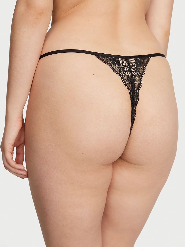 Tanga In Pizzo Con Fianchetti Regolabili, Black, large