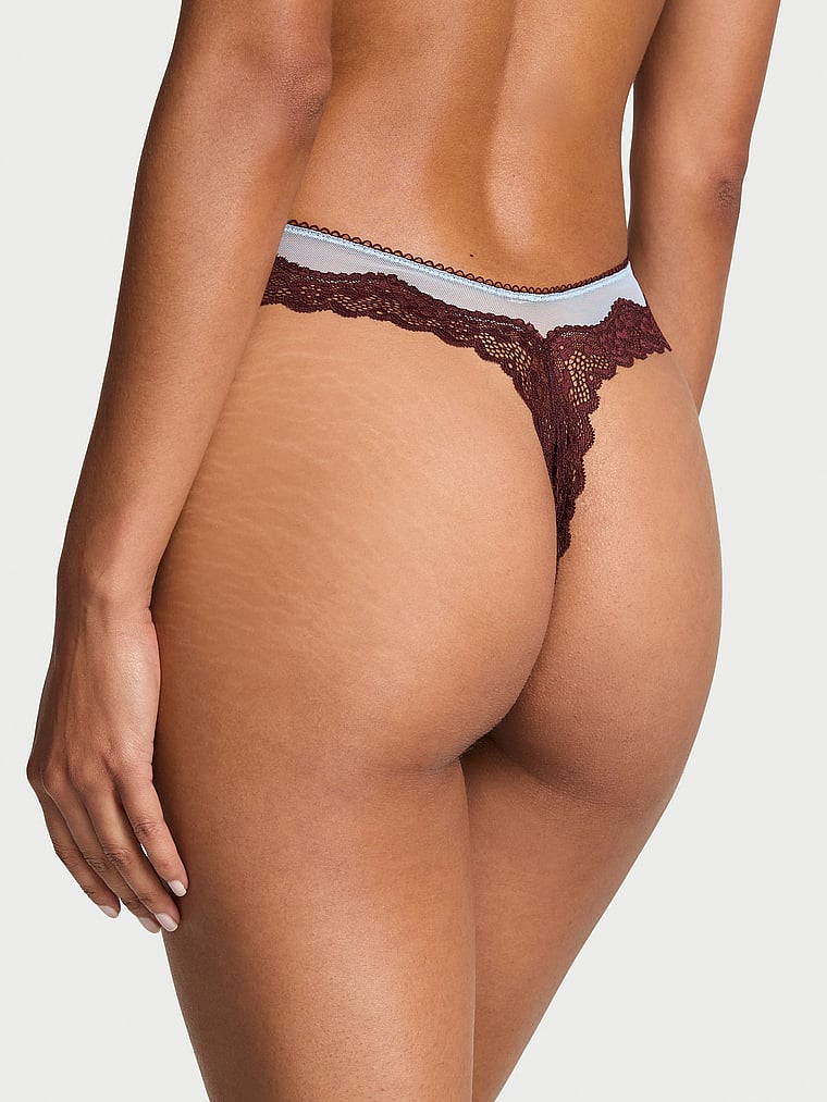 Tanga Sgambato In Mesh Tease Con Finiture In Pizzo, Light Blue, large