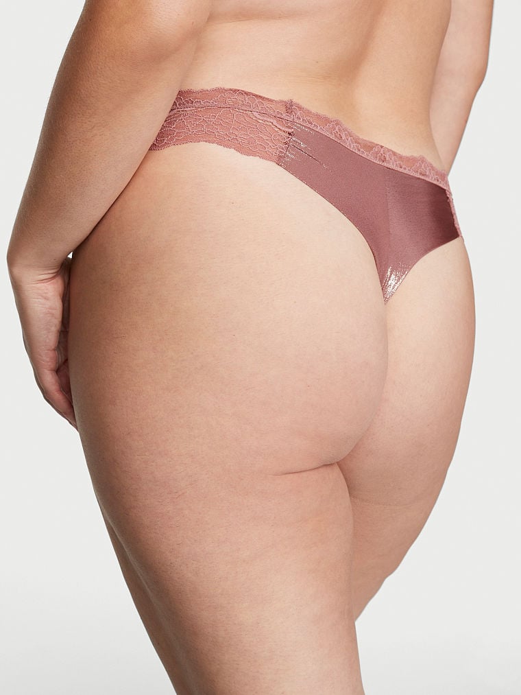 Tanga Glitterato Liscio Con Finiture In Pizzo, Vintage Rose Shimmer, large