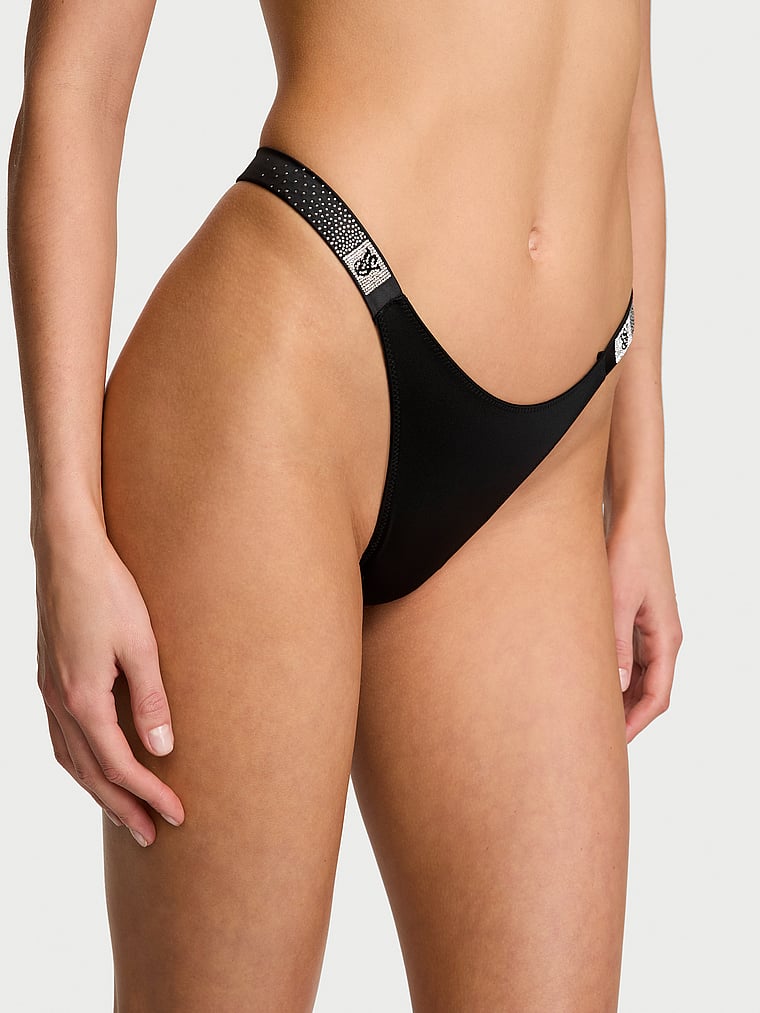 Tanga Liscio Con Fianchetti Tempestati Di Strass, Black, large