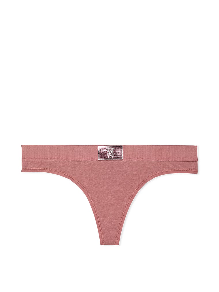 Tanga In Cotone Con Dettaglio Di Strass E Logo, Vintage Rose, large