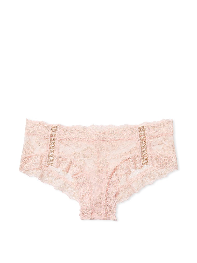 Slip Sgambato In Pizzo Glitterato Con Dettagli Stringati, Purest Pink Shimmer, large