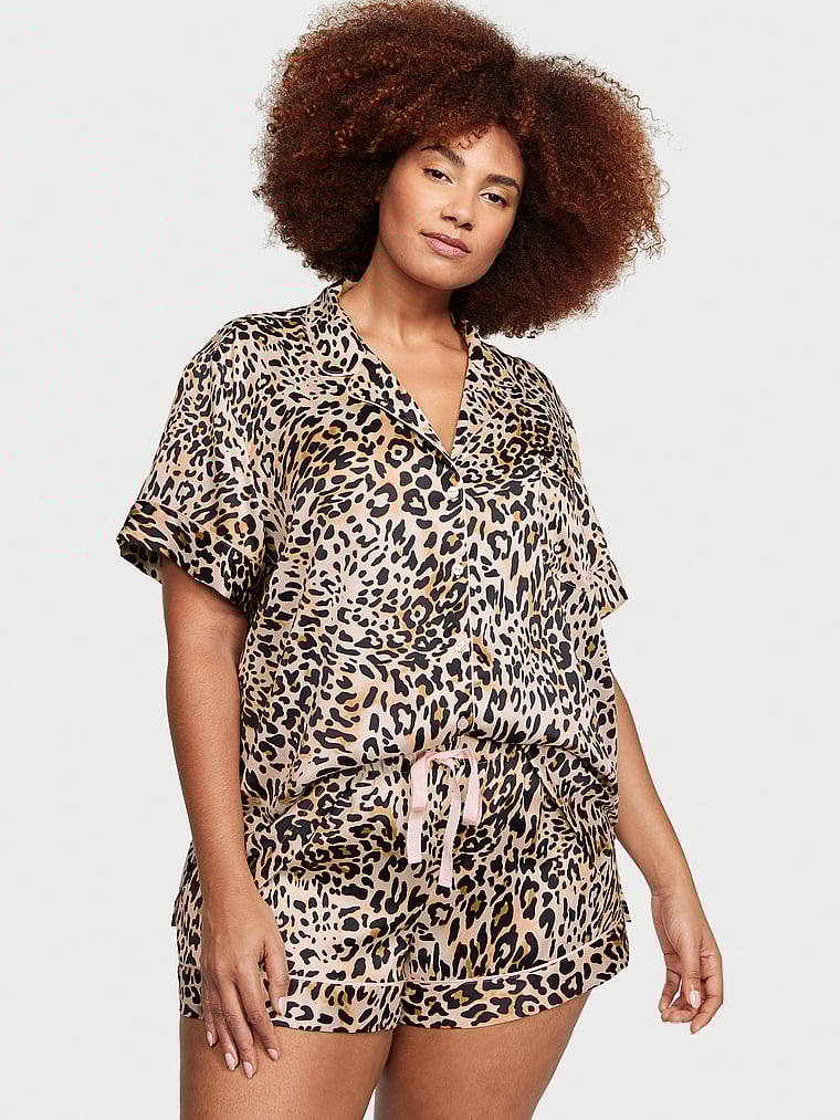 Pigiama Corto In Raso, Wavy Leopard, large