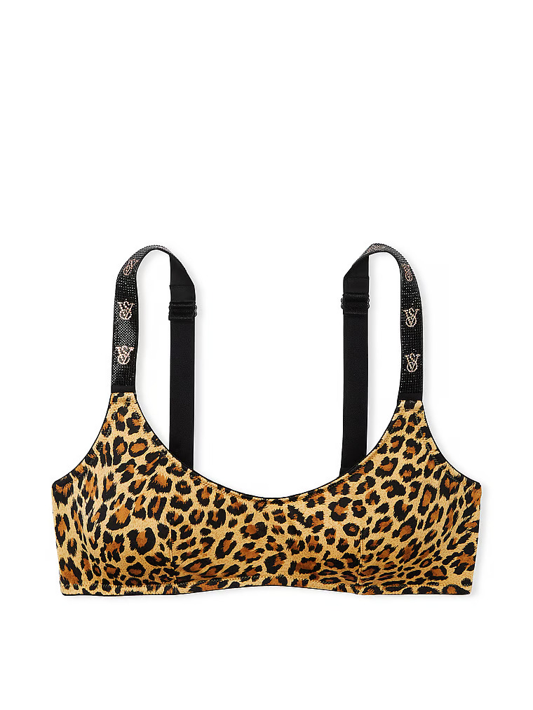 Bralette Con Scollatura Rotonda E Spalline Di Strass, Leopard, large