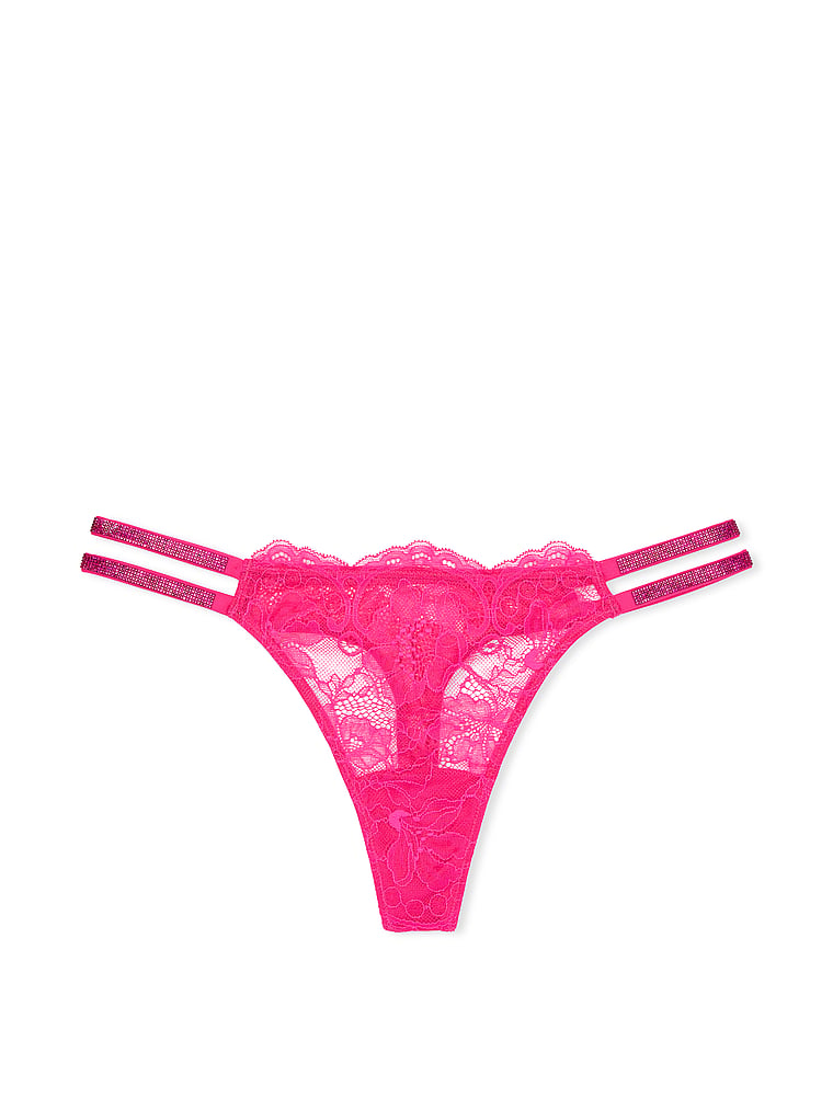 Tanga In Pizzo Con Fianchetti Doppi Brillanti, Forever Pink, large