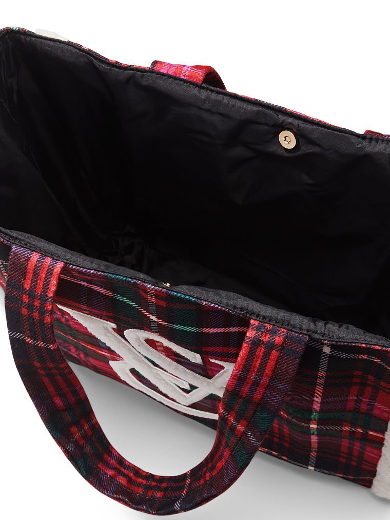 Borsa A Spalla A Quadri Con Finiture In Pile, Plaid, large