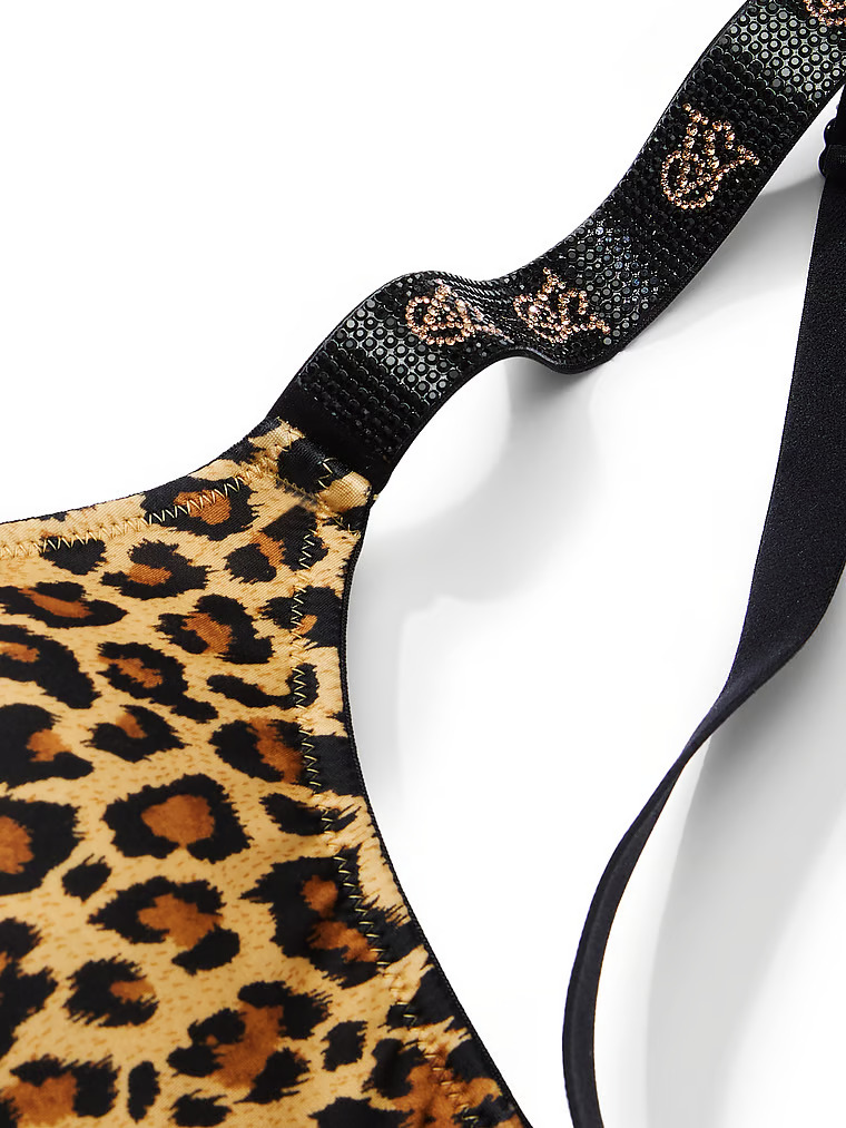 Bralette Con Scollatura Rotonda E Spalline Di Strass, Leopard, large