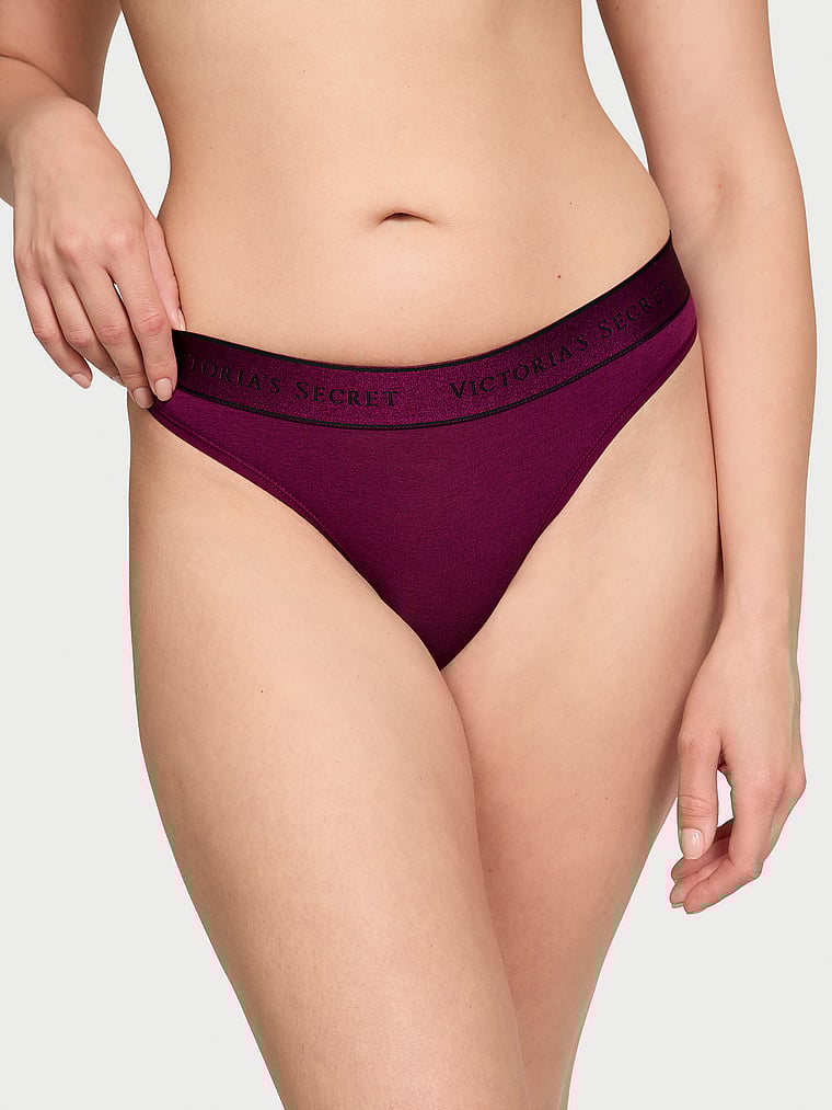 Tanga In Cotone Con Logo, Plum Rouge, large
