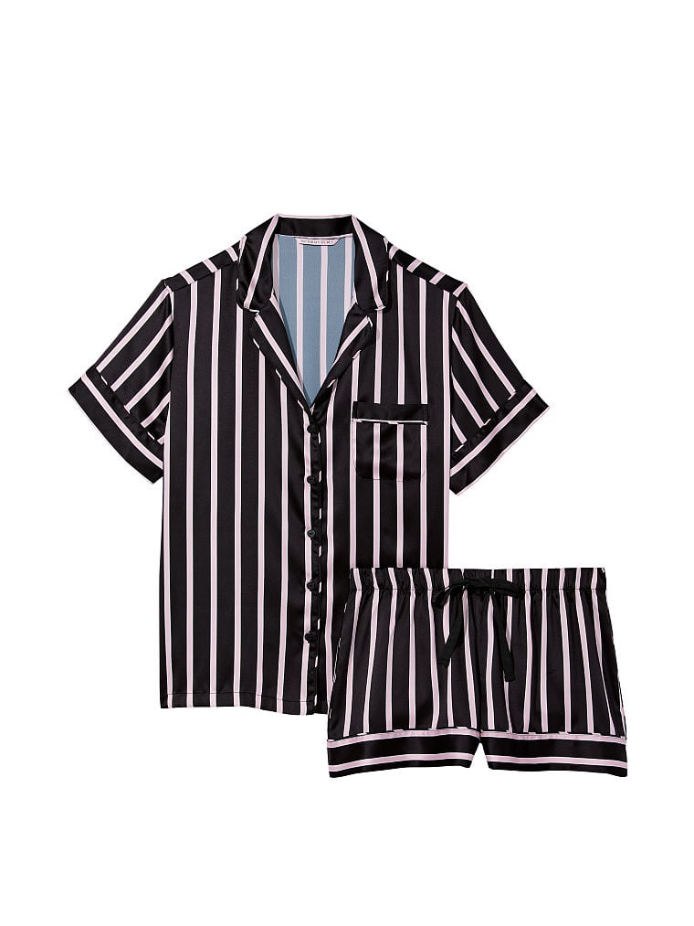 Pigiama Corto In Raso, Black Classic Stripe, large